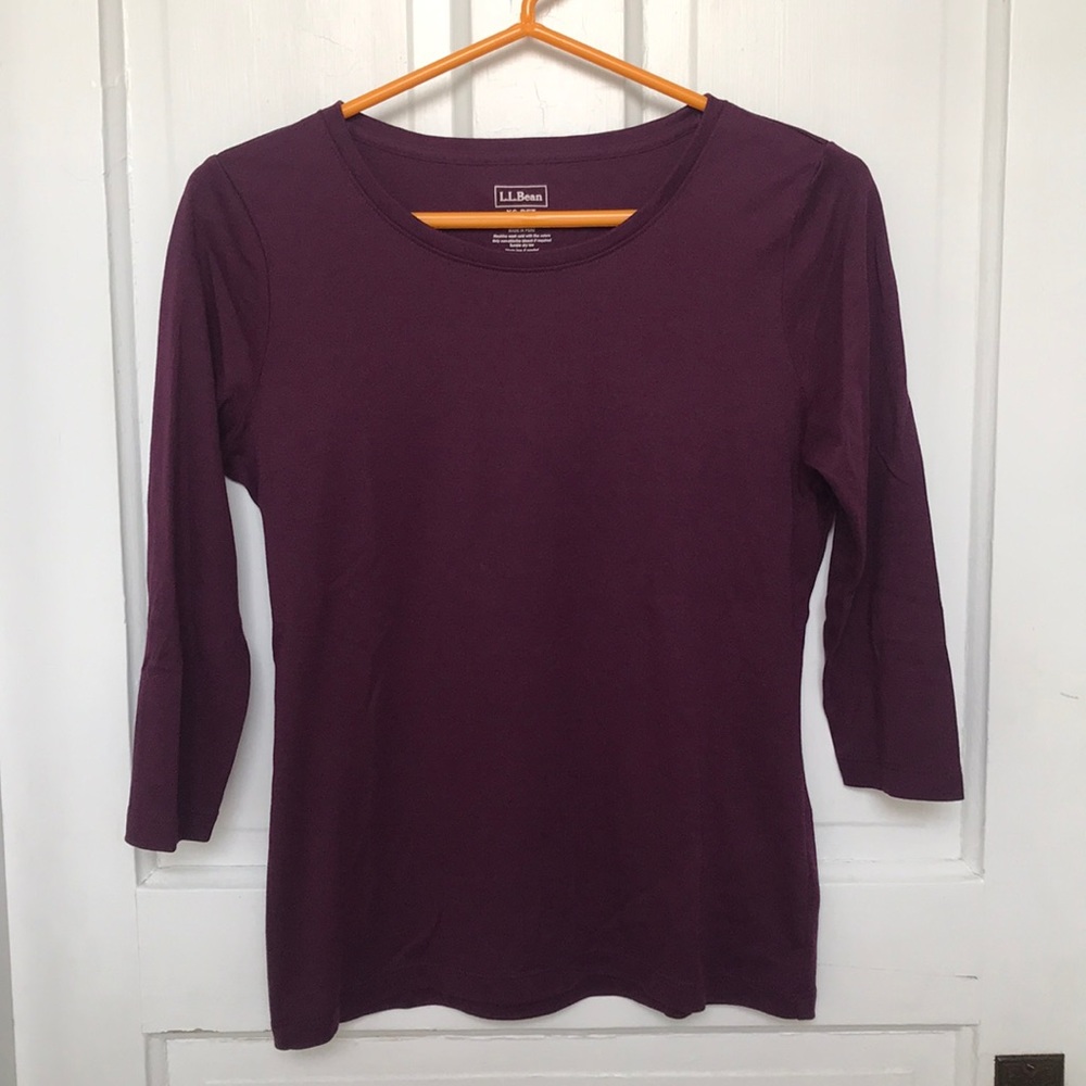 LL Bean XS Petite Purple 3/4 Length Sleeve Tee